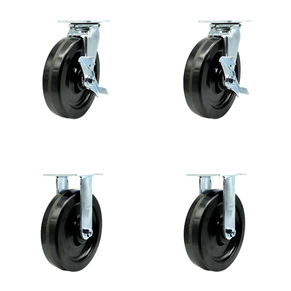 SCC-30CS820-PHR-TLB-BSL-2-R-2 Phenolic Swivel Top Plate Casters, Heavy Duty with 8 in. Wheels - 5000 lbs Total Capacity - Set of 4