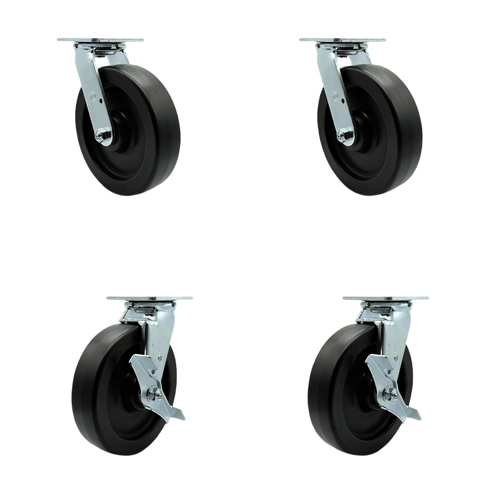 Polyolefin Swivel Top Plate Casters - Heavy Duty with 8 in. Wheels - 3600 lbs Total Capacity - Set of 4