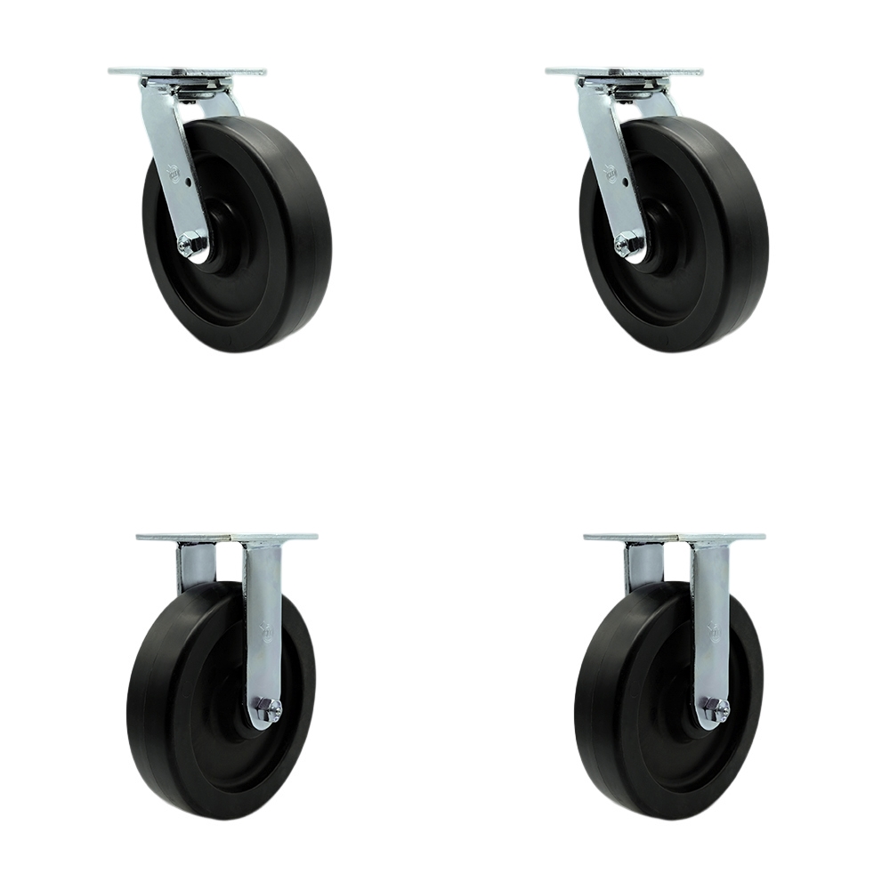 SCC-SS30S820-POR-2-R-2 Stainless Steel Polyolefin Swivel Top Plate Casters, Heavy Duty with 8 in. Wheels - 3600 lbs Total Capacity - Set of 4