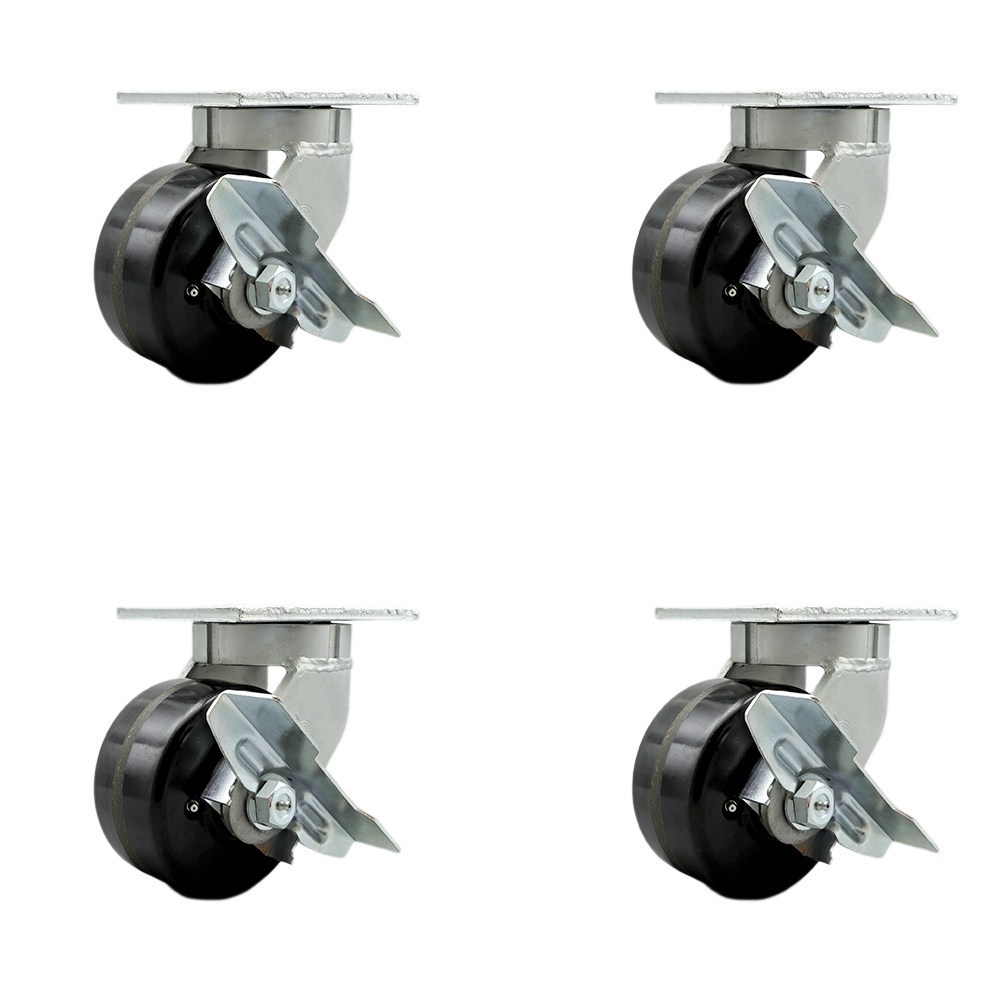 SCC-KP92S630-PHR-SLB-4 6 in. Swivel Top Plate Caster Set Extra Heavy Duty Casters with Phenolic Wheels - Set of 4