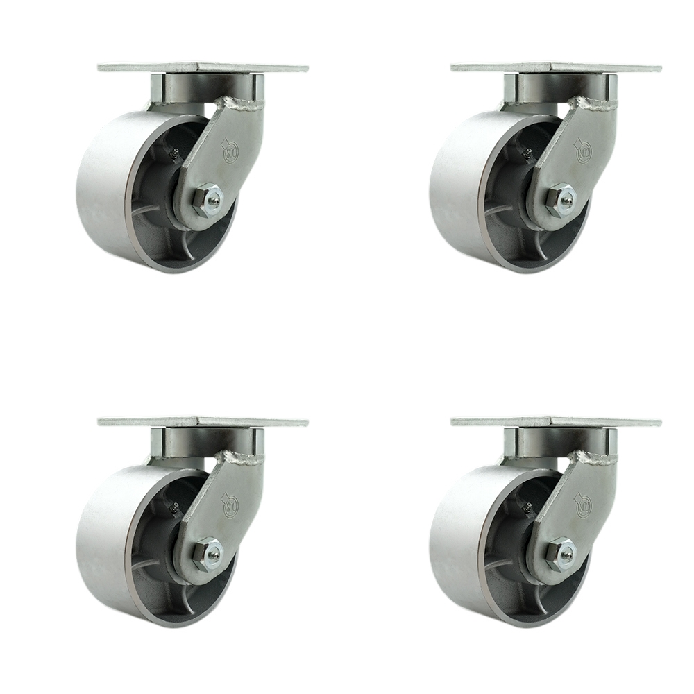 SCC-KP92S630-SSR-4 6 in. Swivel Top Plate Caster Set Extra Heavy Duty Casters with Semi Steel Cast Iron Wheels - 8000 lbs Total Capacity - Set of 4