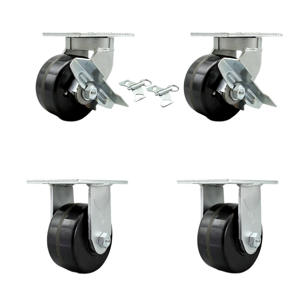 SCC-KP92S630-PHR-SLB-BSL-2-R630-2 6 in. Swivel Top Plate Caster Set Extra Heavy Duty Casters with Phenolic Wheels - Set of 4