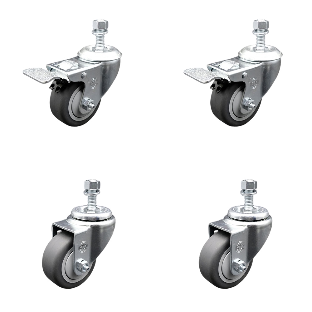 Thermoplastic Rubber Swivel Threaded Stem Caster - 3 x 1.25 in. Gray Wheels & 0.50 in. Stems - 840 lbs Total Capacity - Set of 4