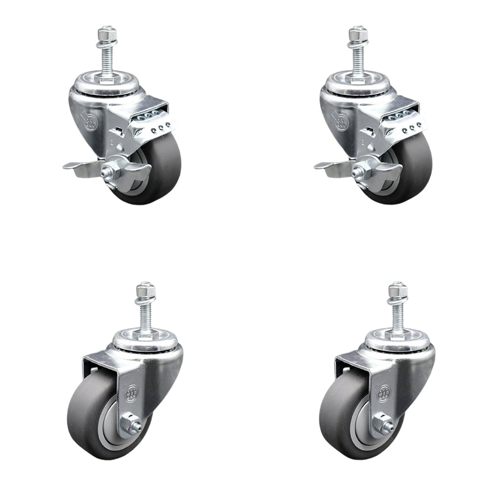 Thermoplastic Rubber Swivel Threaded Stem Caster - 3 x 1.25 in. Gray Wheels & 10 mm Metric Stems - 840 lbs Total Capacity - Set of 4