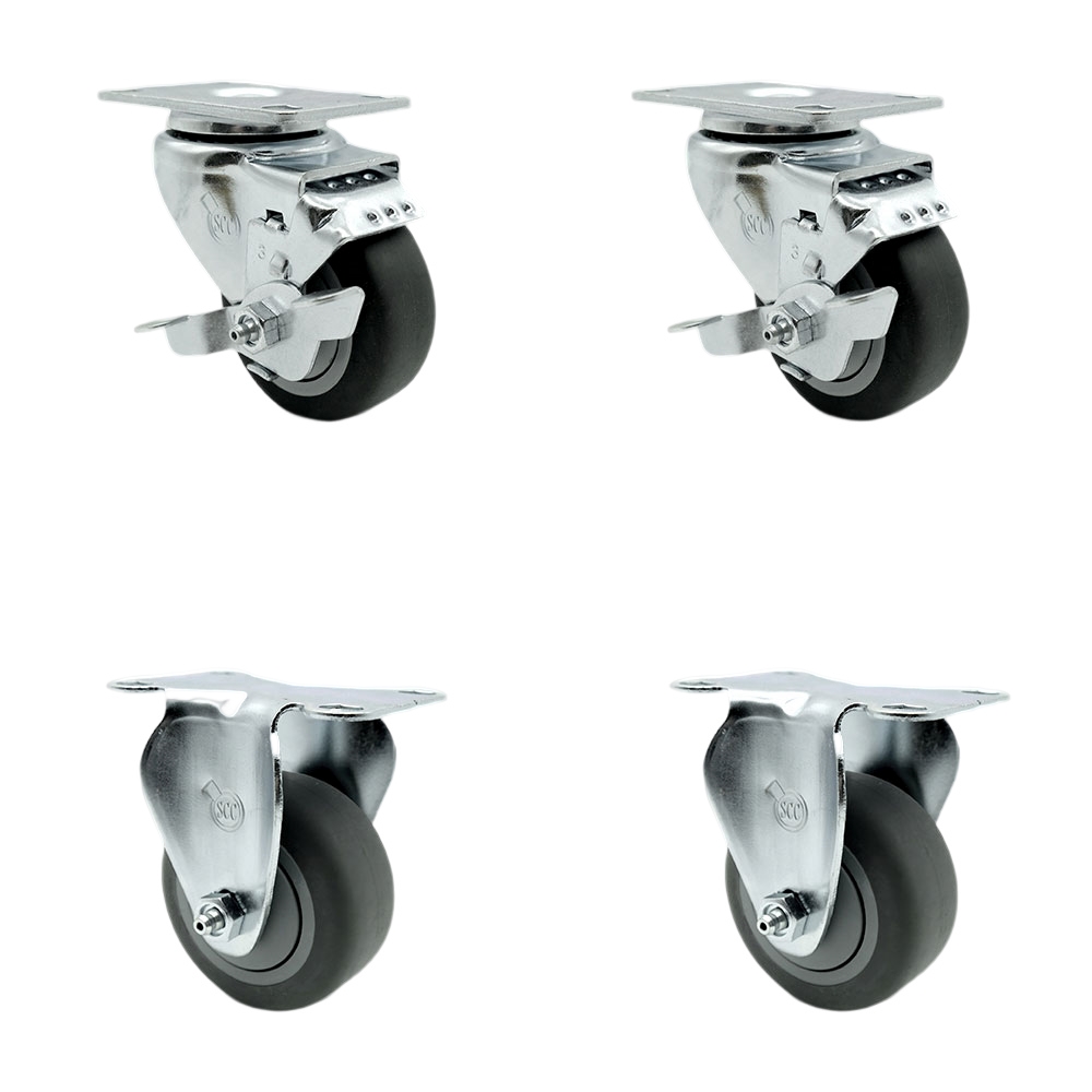 Stainless Steel Thermoplastic Rubber Swivel Top Plate Caster - 3.5 x 1.25 in. Gray Wheels - 920 lbs Total Capacity - Set of 4