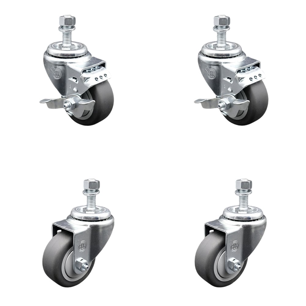 Thermoplastic Rubber Swivel Threaded Stem Caster - 3.5 x 1.25 in. Gray Wheels & 12 mm Metric Stems - 920 lbs Total Capacity - Set of 4