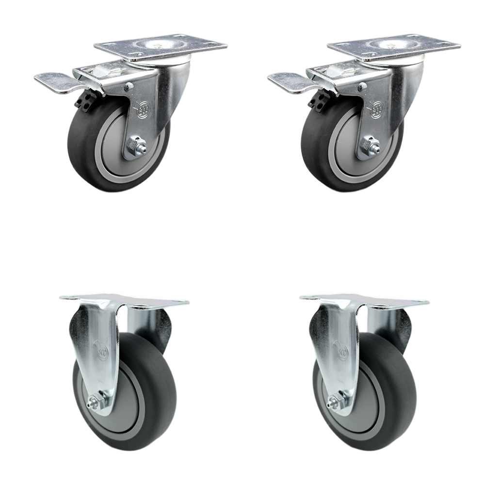 Stainless Steel Thermoplastic Rubber Swivel Top Plate Caster - 4 x 1.25 in. Gray Wheels - 1000 lbs Total Capacity - Set of 4