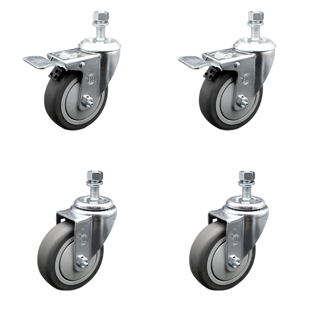 Stainless Steel Thermoplastic Rubber Swivel Threaded Stem Caster - 4 x 1.25 in. Gray Wheels & 0.50 in. Stems - 1000 lbs Total Capacity - Set of 4