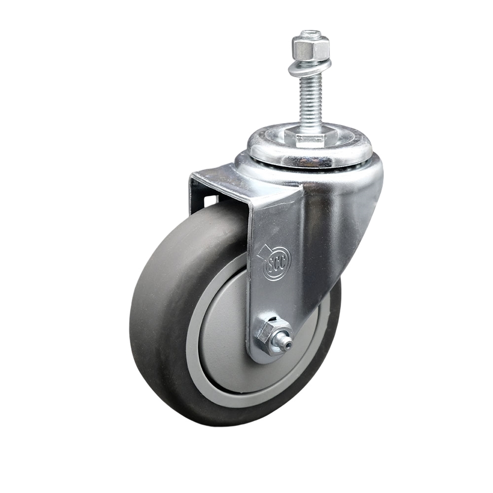 Stainless Steel Thermoplastic Rubber Swivel Threaded Stem Caster - 4 x 1.25 in. Gray Wheel & 10 mm Metric Stem - 250 lbs Capacity per Caster