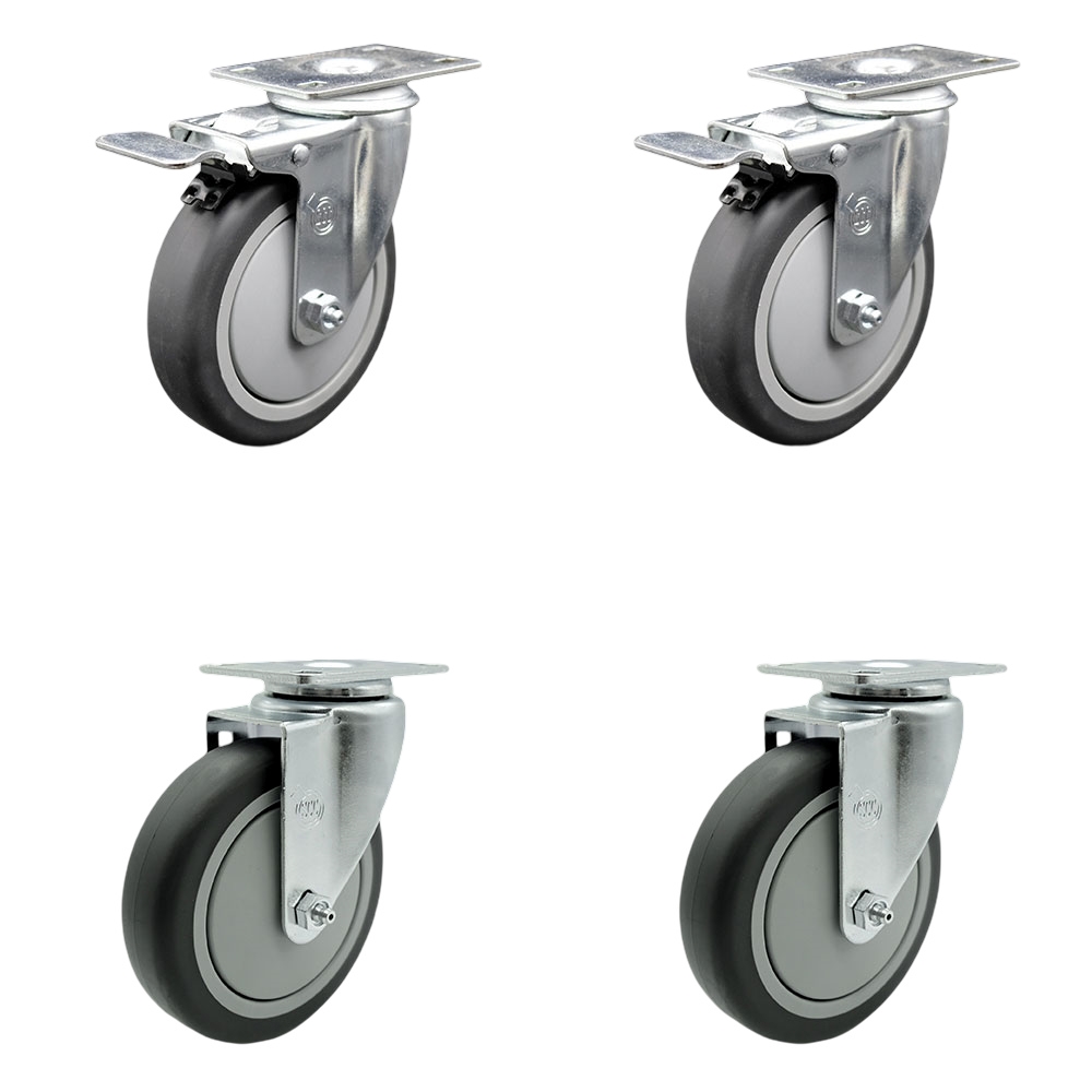 Stainless Steel Thermoplastic Rubber Swivel Top Plate Caster - 5 x 1.25 in. Gray Wheels - 1200 lbs Total Capacity - Set of 4