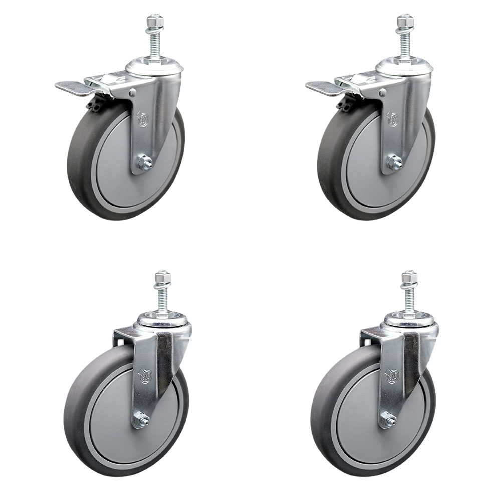 Thermoplastic Rubber Swivel Threaded Stem Caster - 6 x 1.25 in. Gray Wheels & 10 mm Stems - 1200 lbs Total Capacity - Set of 4
