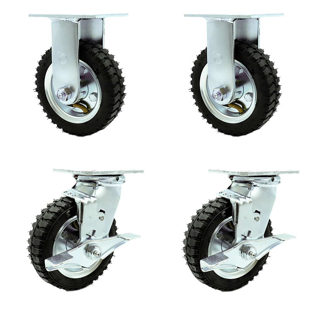 SCC-100S150-PNB-TLB-2-R150-2 6 in. Swivel Pneumatic Rubber Wheel Casters, Black - Set of 4