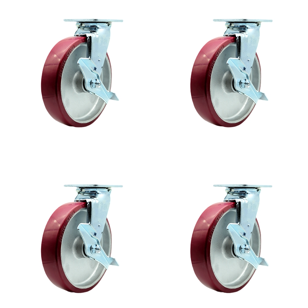 SCC-SS30S820-PAR-TLB-BSL-2-TLB-2 Stainless Steel Nylon Swivel Top Plate Casters, Heavy Duty with 8 in. Wheels - Set of 4