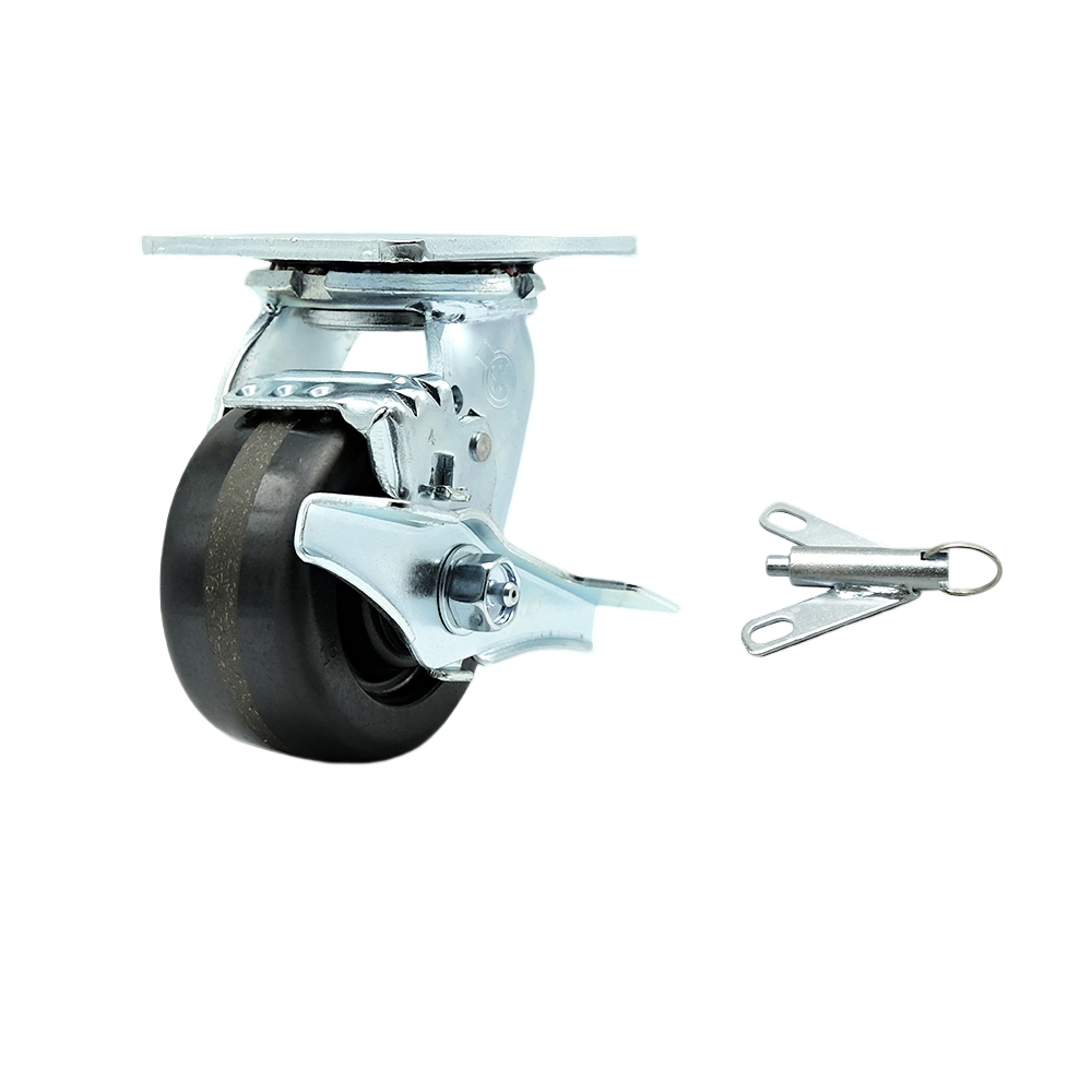 Phenolic Swivel Top Plate Heavy Duty Caster with 4 in. Wheel & Top Lock Brake & Bolt on Swivel Lock - 800 lbs Capacity per Caster