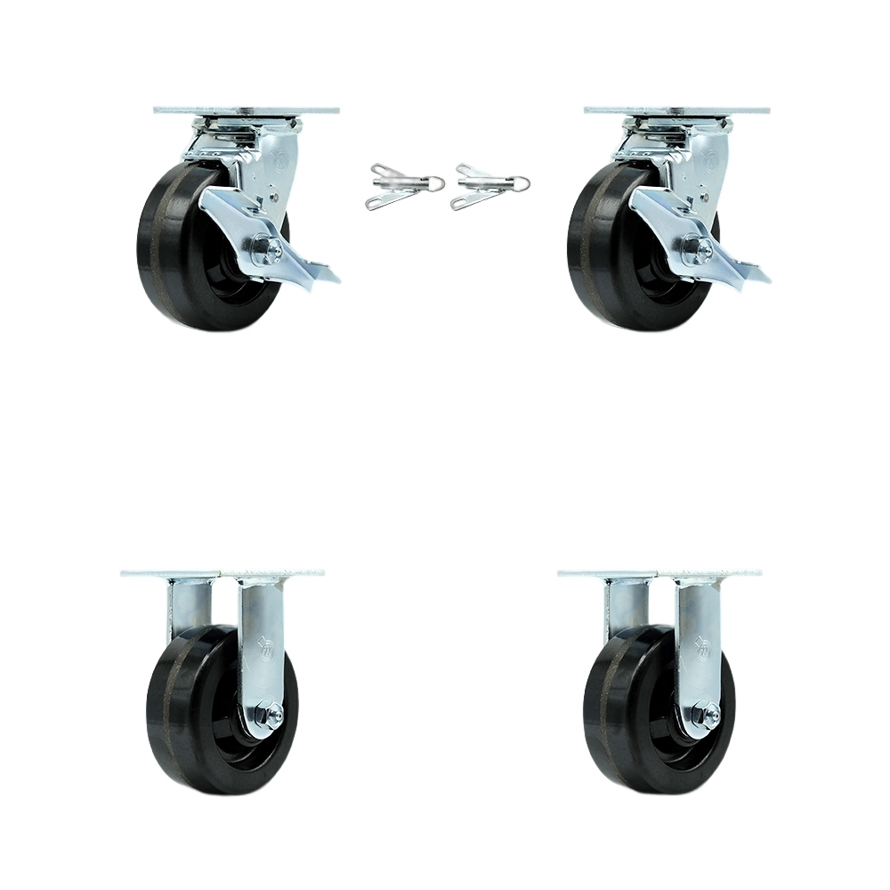 SCC-30CS520-PHR-TLB-BSL-2-R-2 Phenolic Swivel Top Plate Casters, Heavy Duty with 5 in. Wheels - 4000 lbs Total Capacity - Set of 4