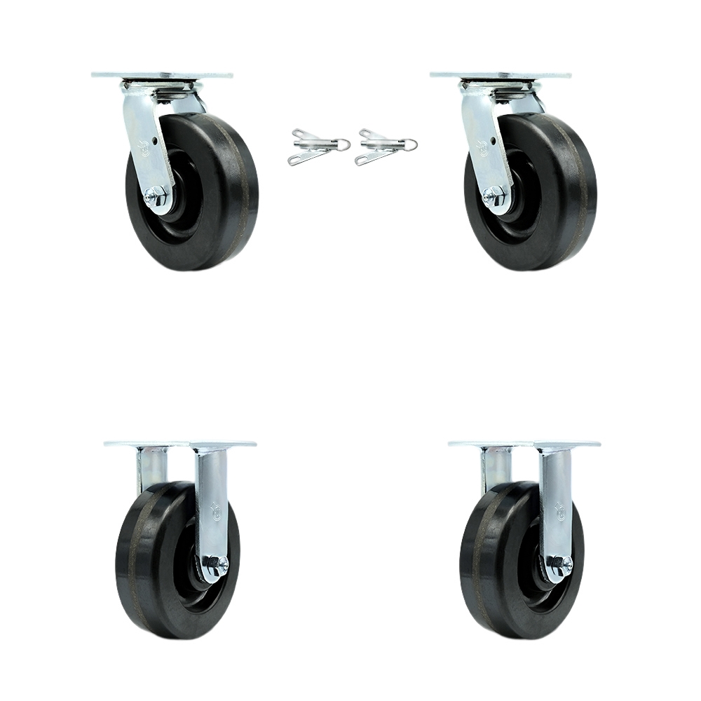 SCC-30CS620-PHR-BSL-2-R-2 Phenolic Swivel Top Plate Casters, Heavy Duty with 6 in. Wheels - 4800 lbs Total Capacity - Set of 4