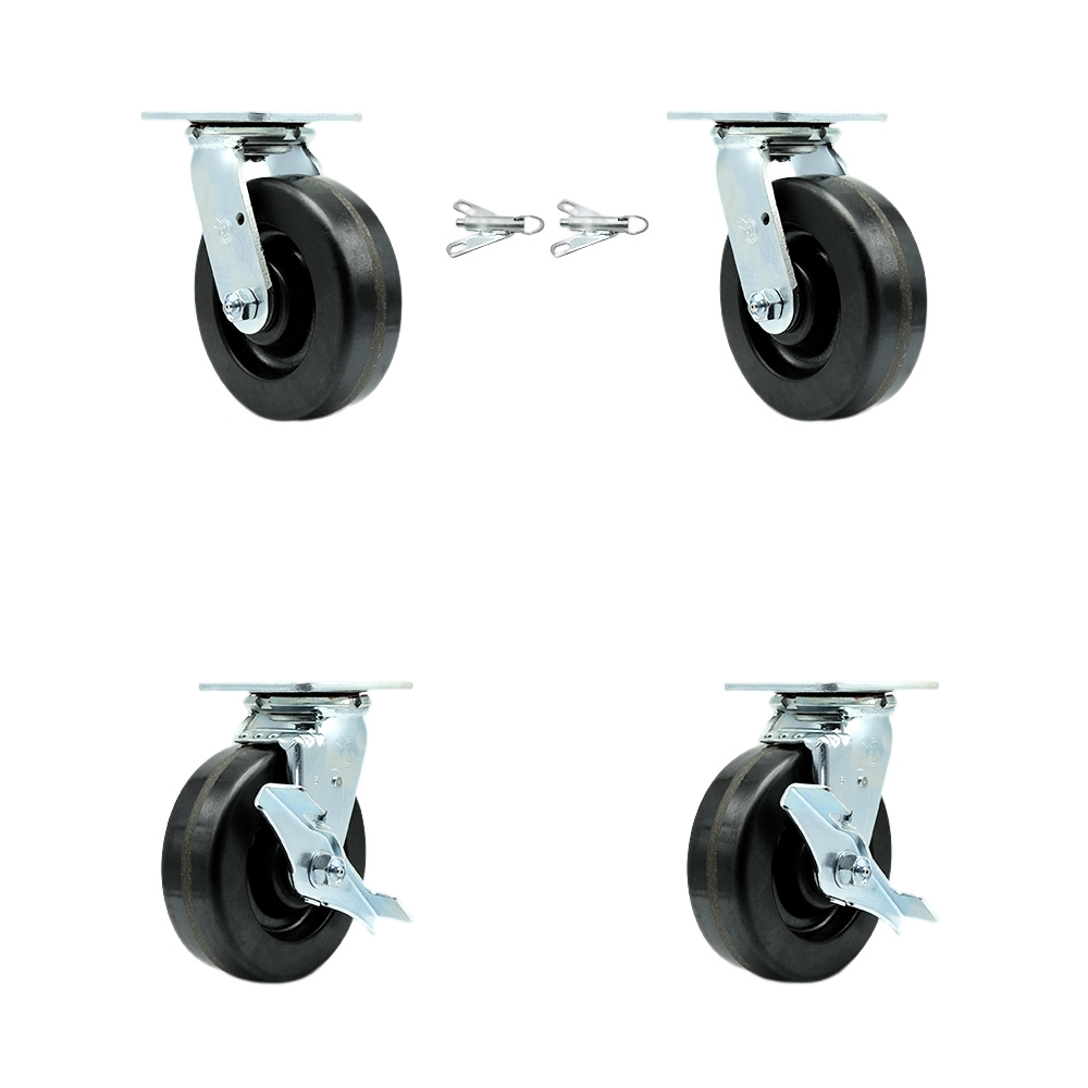 SCC-30CS620-PHR-BSL-2-TLB-2 Phenolic Swivel Top Plate Casters, Heavy Duty with 6 in. Wheels - 4800 lbs Total Capacity - Set of 4