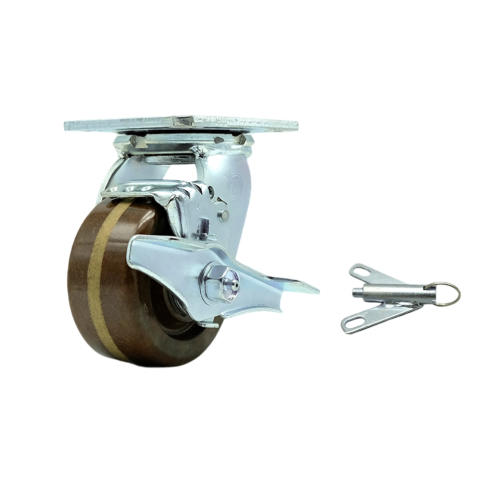 High Temperature Phenolic Swivel Top Plate Heavy Duty Caster with 4 in. Wheel & Top Lock Brake & Bolt on Swivel Lock - 800 lbs Capacity per Caster