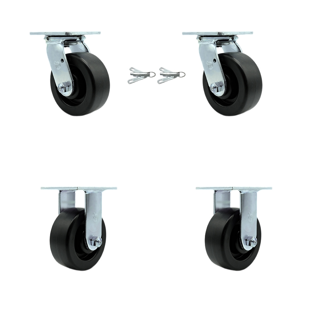 SCC-30CS520-POR-BSL-2-R-2 Polyolefin Swivel Top Plate Casters, Heavy Duty with 5 in. Wheels - 2600 lbs Total Capacity - Set of 4