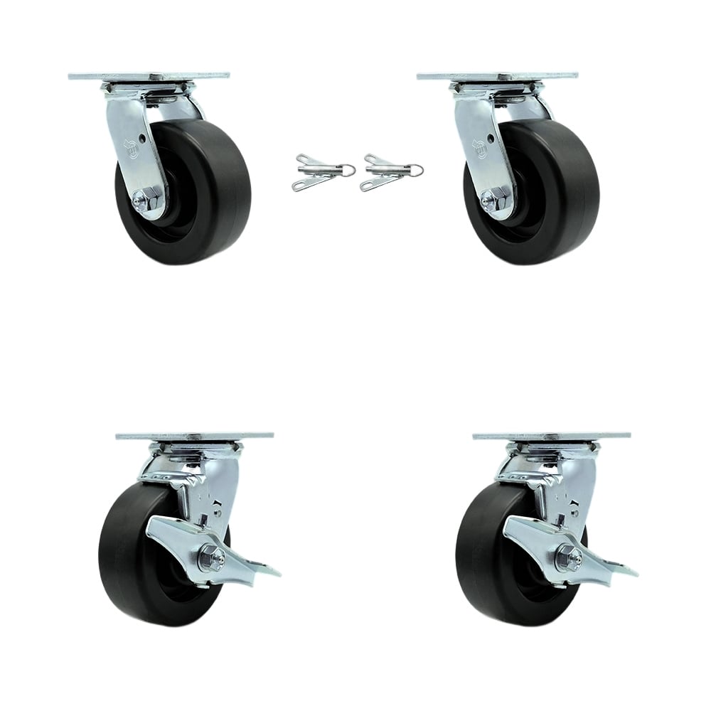 SCC-30CS520-POR-BSL-2-TLB-2 Polyolefin Swivel Top Plate Casters, Heavy Duty with 5 in. Wheels - 2600 lbs Total Capacity - Set of 4