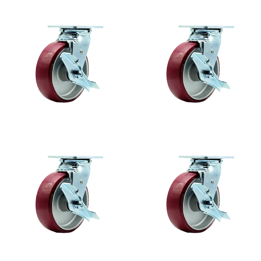 SCC-SS30S620-PAR-TLB-BSL-2-TLB-2 Stainless Steel Nylon Swivel Top Plate Casters, Heavy Duty with 6 in. Wheels - Set of 4