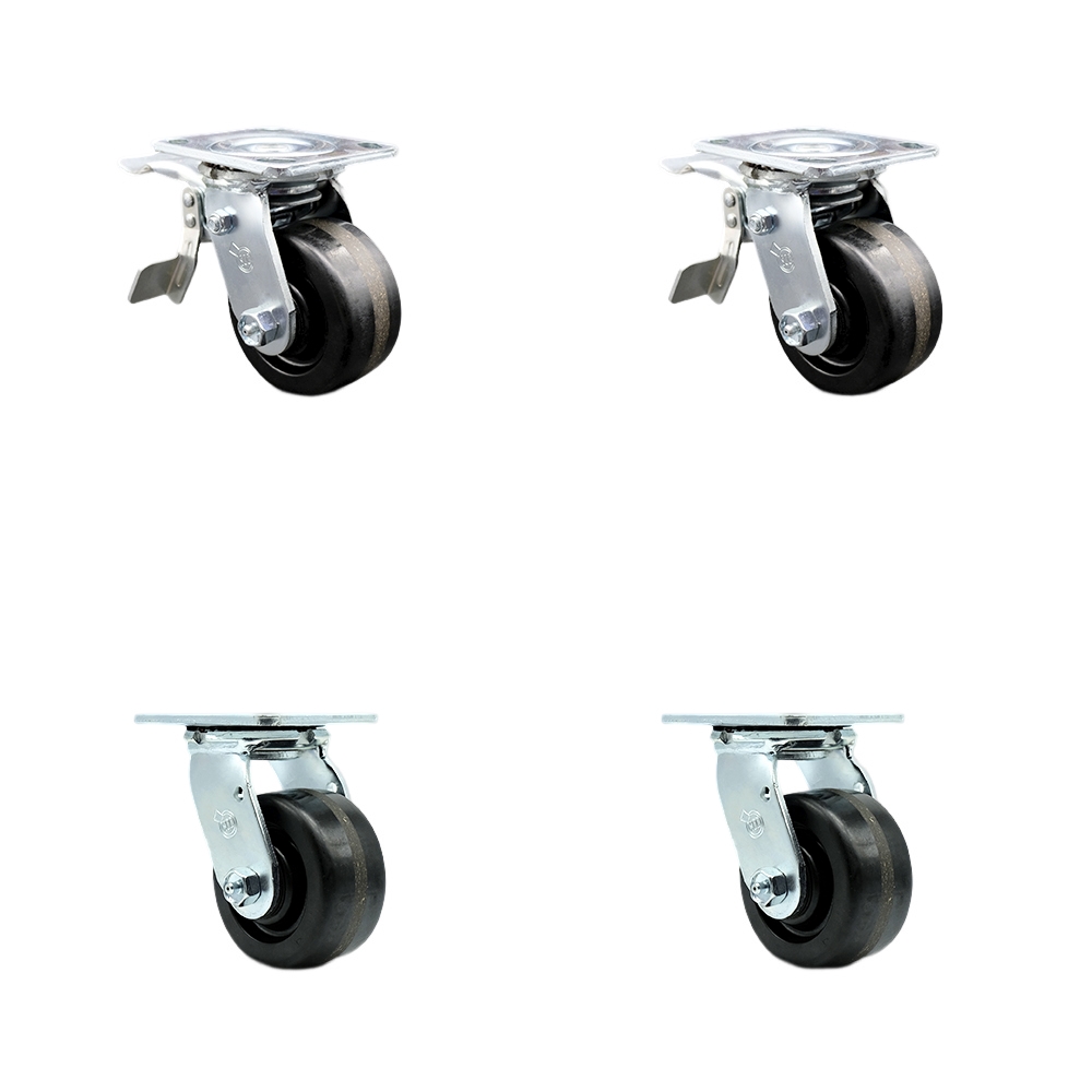 SCC-TTL30S420-PHR-2-S-2 Phenolic Swivel Top Plate Casters, Heavy Duty with 4 in. Wheels - 3200 lbs Total Capacity - Set of 4