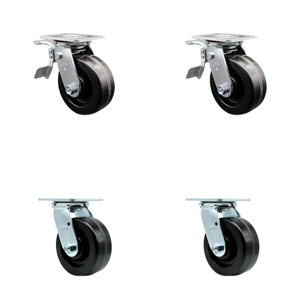 SCC-TTL30S520-PHR-2-S-2 Phenolic Swivel Top Plate Casters, Heavy Duty with 5 in. Wheels - 4000 lbs Total Capacity - Set of 4