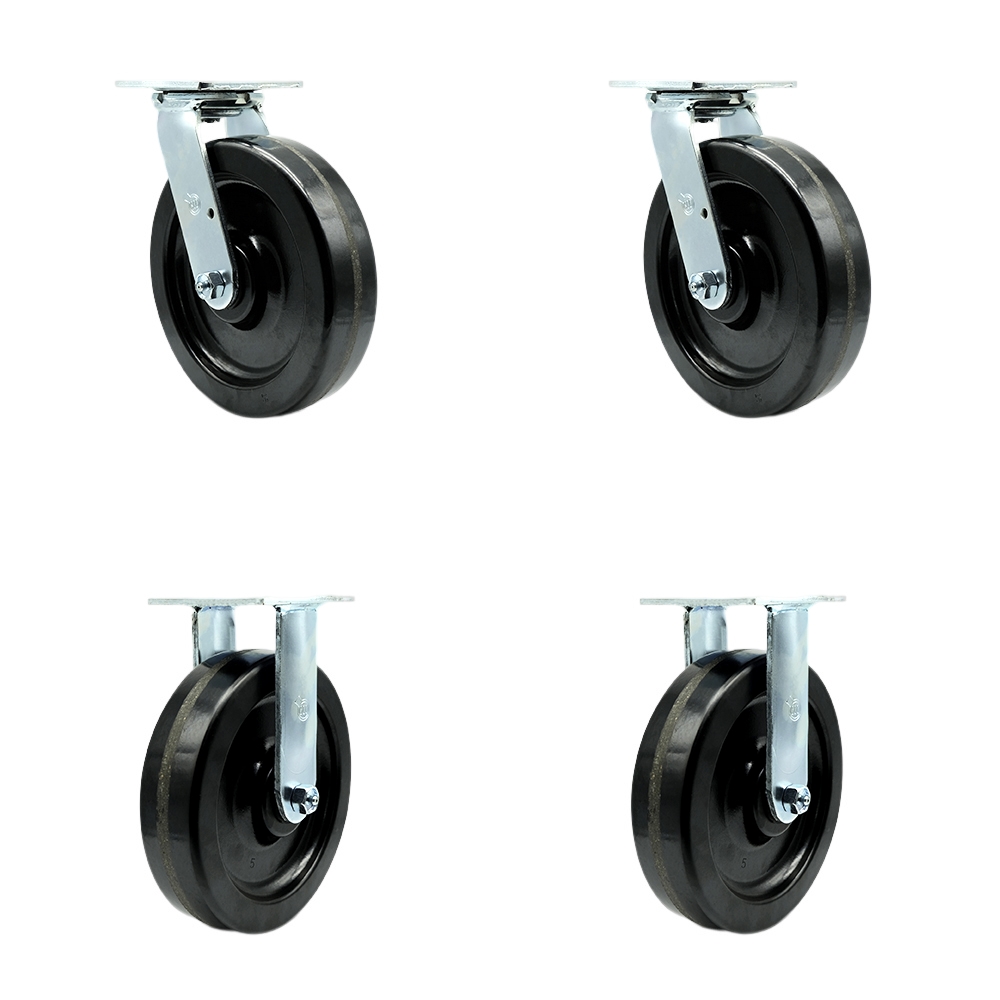 SCC-30CS820-PHR-BSL-2-R-2 Phenolic Swivel Top Plate Casters, Heavy Duty with 8 in. Wheels - 5000 lbs Total Capacity - Set of 4