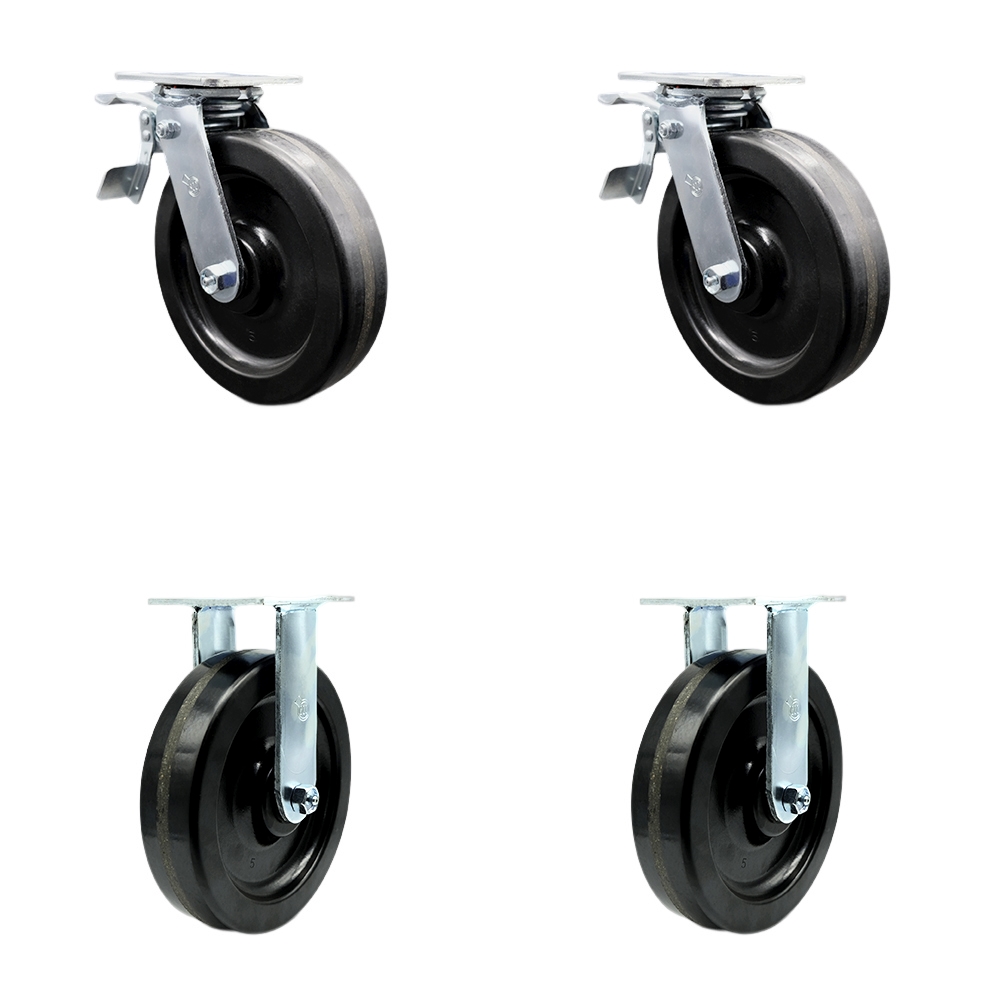 SCC-TTL30S820-PHR-2-R-2 Phenolic Swivel Top Plate Casters, Heavy Duty with 8 in. Wheels - 5000 lbs Total Capacity - Set of 4