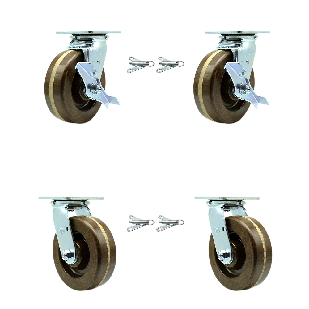 SCC-30CS620-PHRHT-TLB-BSL-2-BSL-2 High Temperature Phenolic Swivel Top Plate Casters, Heavy Duty with 6 in. Wheels - Set of 4