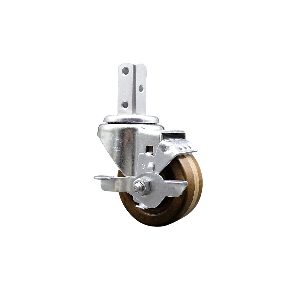 Swivel Square Stem Caster with 3 x 1.25 in. Brown High Temperature Phenolic Wheel, 0.75 x 2 in. Square Stem & 3 0.26 in. Diameter Mounting Holes