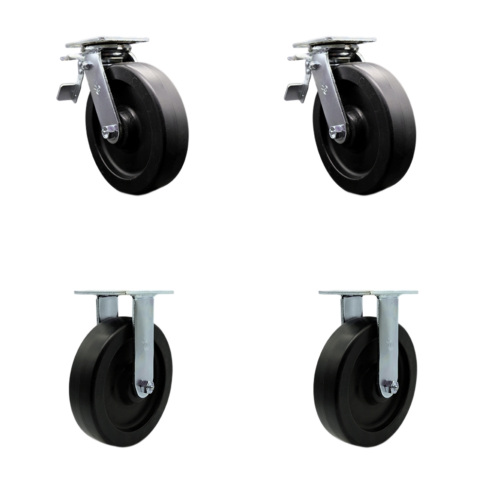 SCC-TTL30S820-POR-2-R-2 Polyolefin Swivel Top Plate Casters, Heavy Duty with 8 in. Wheels - 3600 lbs Total Capacity - Set of 4