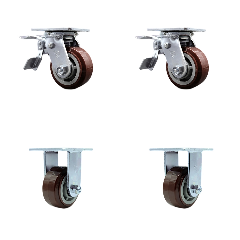SCC-TTL30S420-PPUR-2-R-2 Polyurethane Swivel Top Plate Casters, Heavy Duty with 4 in. Wheels - 2400 lbs Total Capacity - Set of 4