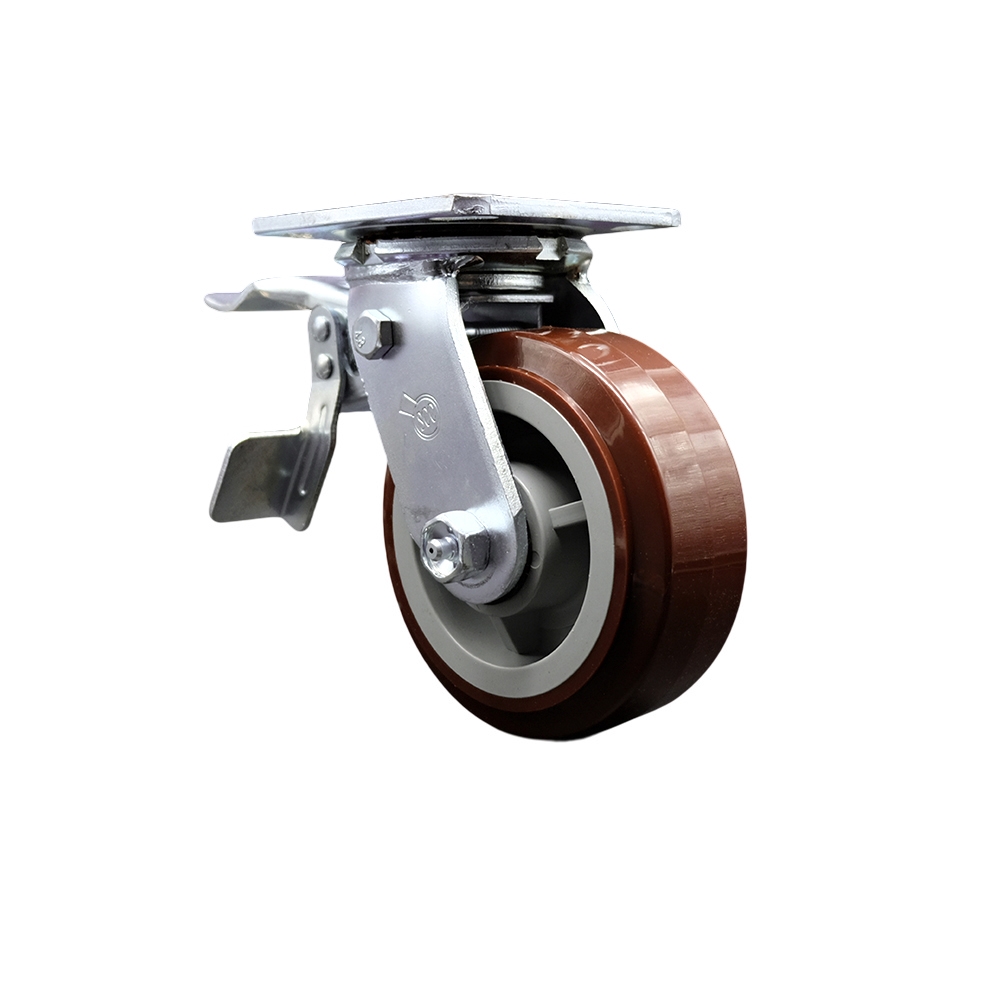 SCC-TTL30S520-PPUR Polyurethane Swivel Top Plate Heavy Duty Caster with 5 in. Wheel & Total Lock Brake - 750 lbs Capacity per Caster