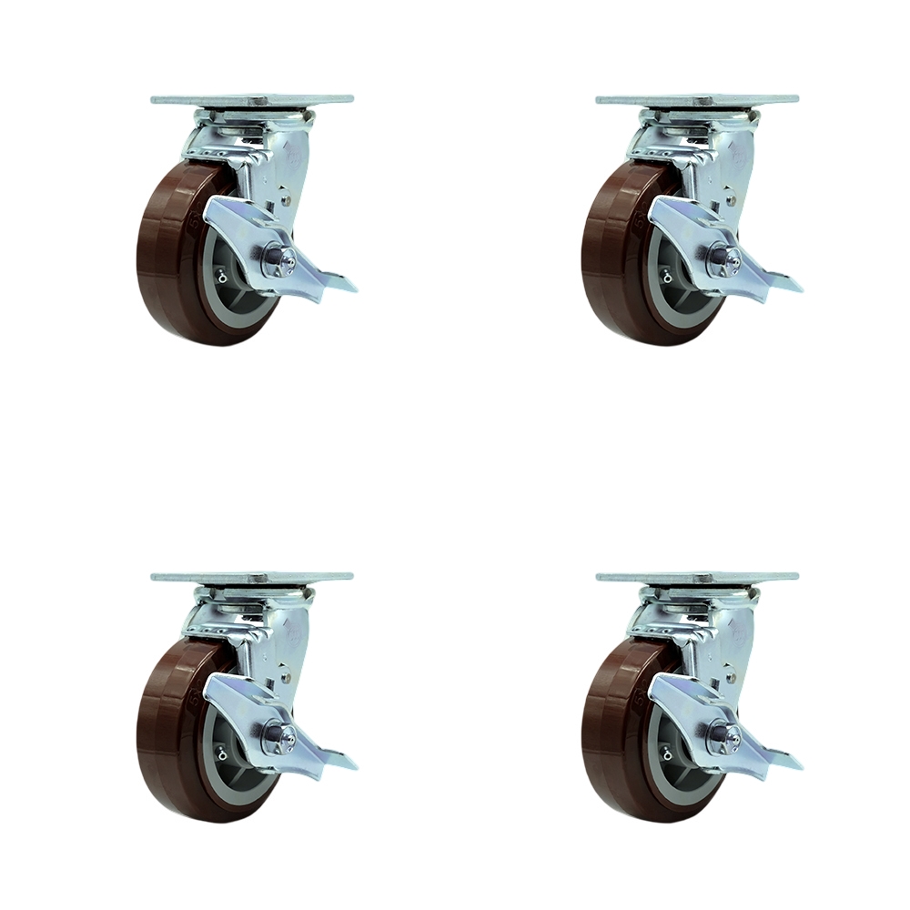 SCC-30CS520-PPUR-TLB-BSL-2-TLB-2 Polyurethane Swivel Top Plate Casters, Heavy Duty with 5 in. Wheels - Set of 4