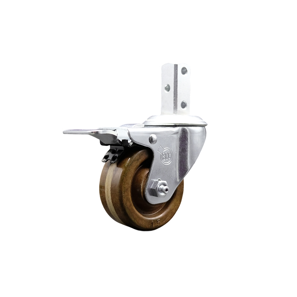 Swivel Square Stem Caster with 3 x 1.25 in. Brown High Temperature Phenolic Wheel, 0.87 x 2 in. Square Stem & 3 0.26 in. Diameter Mounting Holes