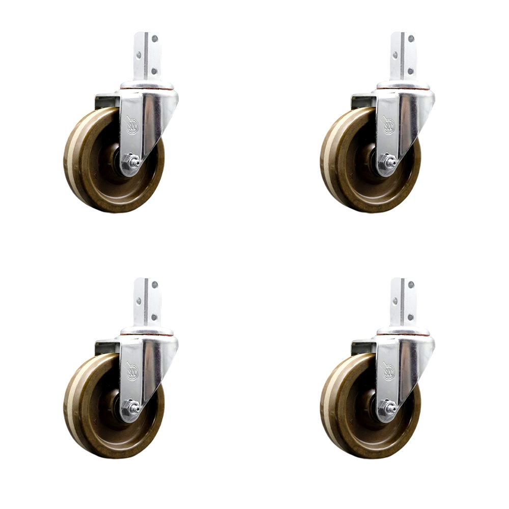 Swivel Square Stem Caster with 4 x 1.25 in. Brown High Temperature Phenolic Wheel & 3 0.26 in. Diameter Mounting Holes - Set of 4