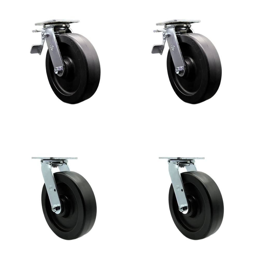 SCC-TTL30S820-POR-2-S-2 Polyolefin Swivel Top Plate Casters, Heavy Duty with 8 in. Wheels - 3600 lbs Total Capacity - Set of 4