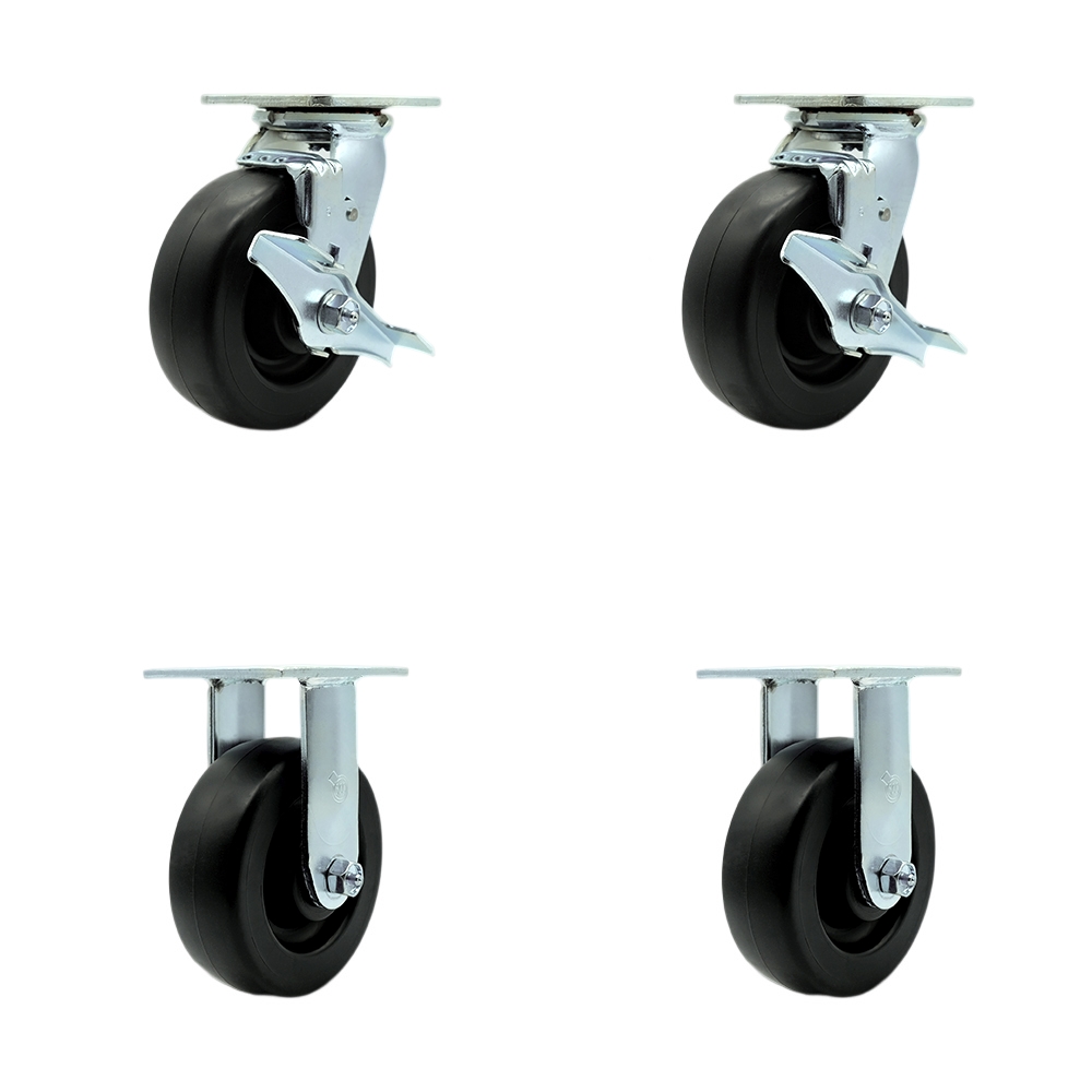 SCC-SS30S620-POR-TLB-BSL-2-R-2 Stainless Steel Polyolefin Swivel Top Plate Casters, Heavy Duty with 6 in. Wheels - Set of 4