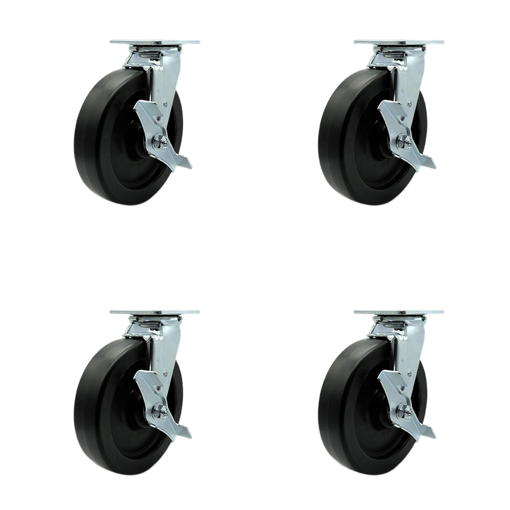 SCC-SS30S820-POR-TLB-BSL-2-TLB-2 Stainless Steel Polyolefin Swivel Top Plate Casters, Heavy Duty with 8 in. Wheels - Set of 4