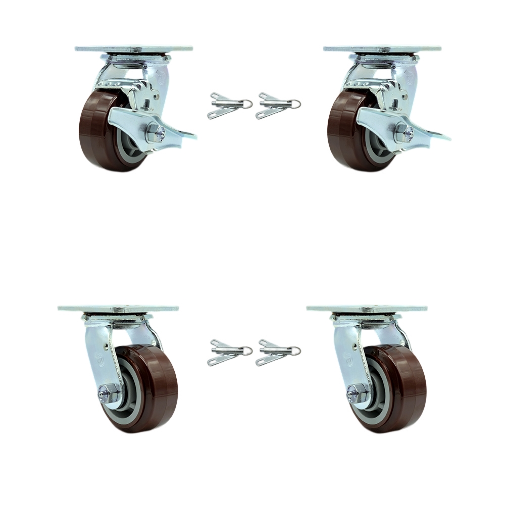 SCC-30CS420-PPUR-TLB-BSL-2-BSL-2 Polyurethane Swivel Top Plate Casters, Heavy Duty with 4 in. Wheels - Set of 4
