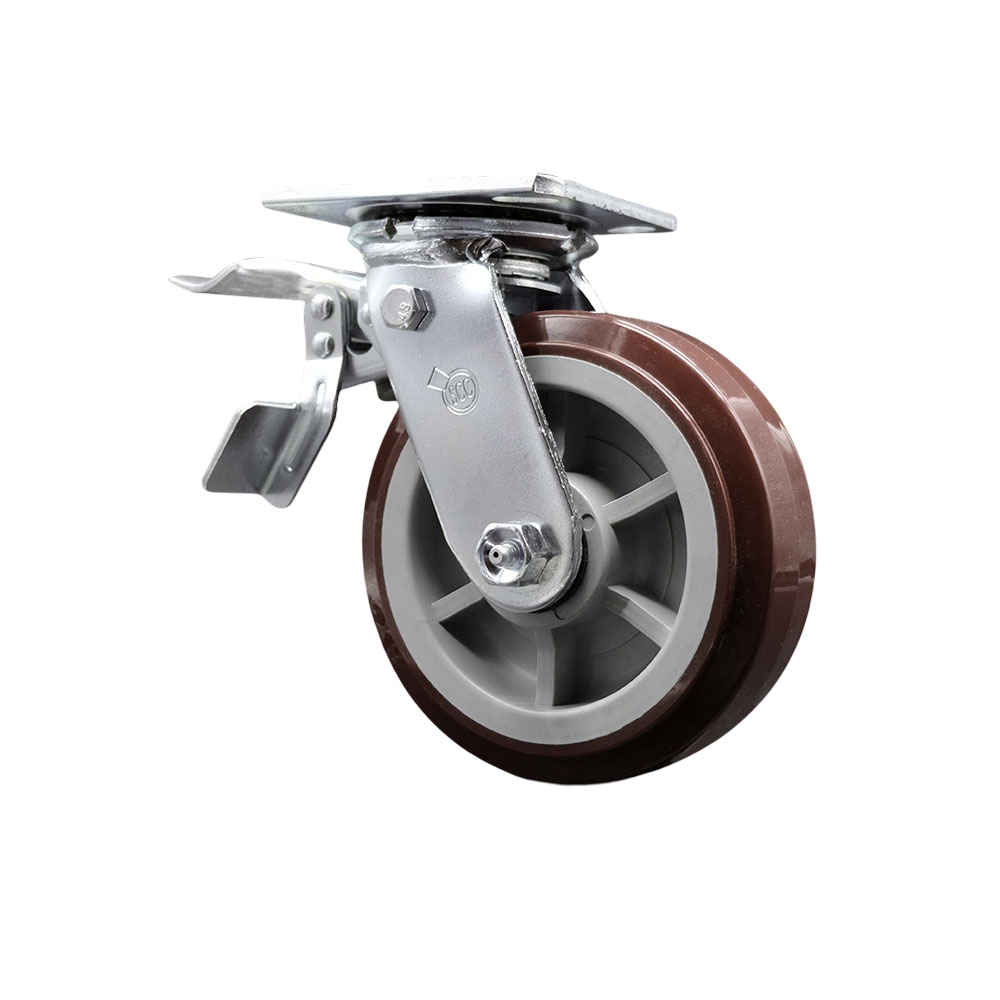 SCC-TTL30S620-PPUR Polyurethane Swivel Top Plate Heavy Duty Caster with 6 in. Wheel & Total Lock Brake - 900 lbs Capacity per Caster