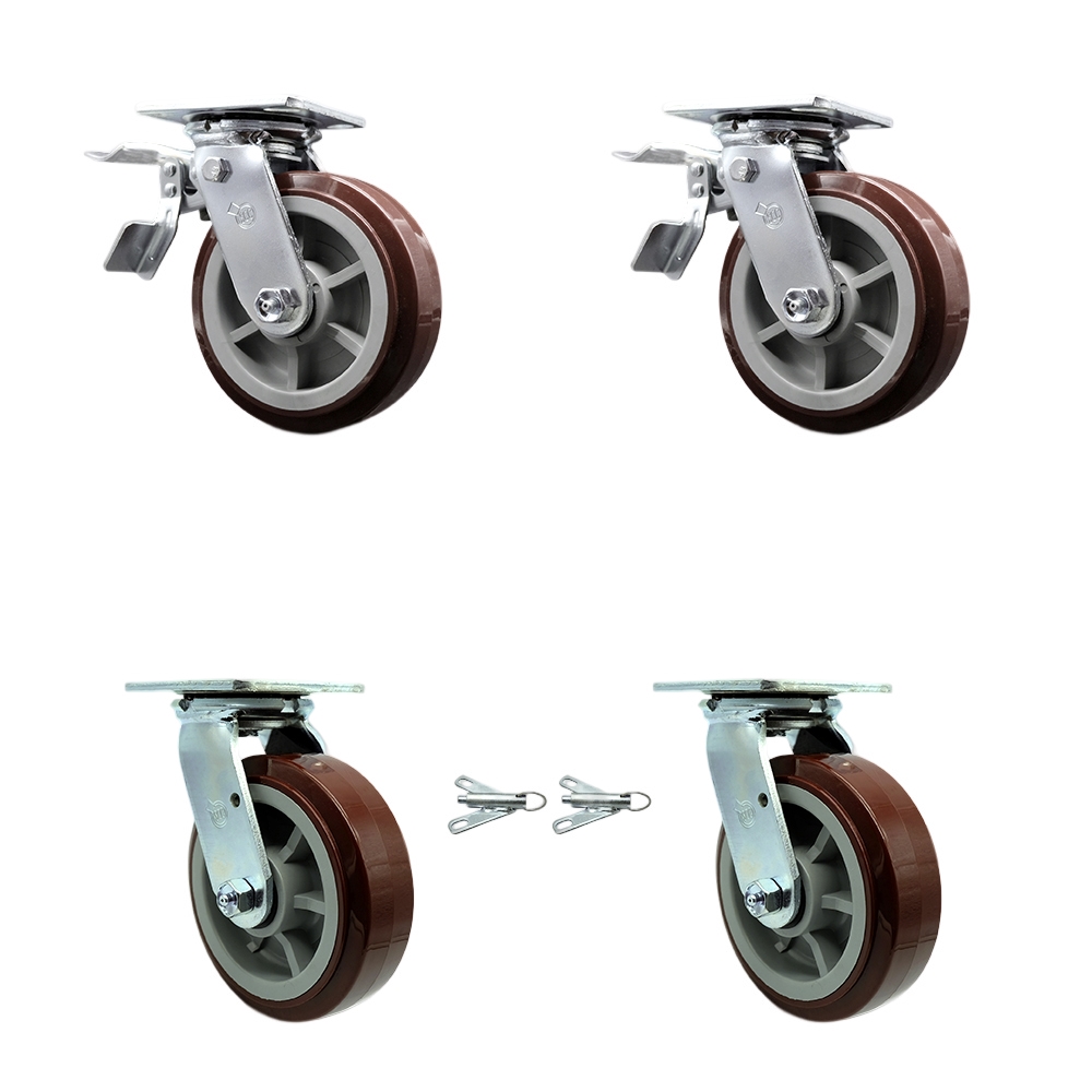 SCC-TTL30S620-PPUR-2-BSL-2 Polyurethane Swivel Top Plate Casters, Heavy Duty with 6 in. Wheels - Set of 4