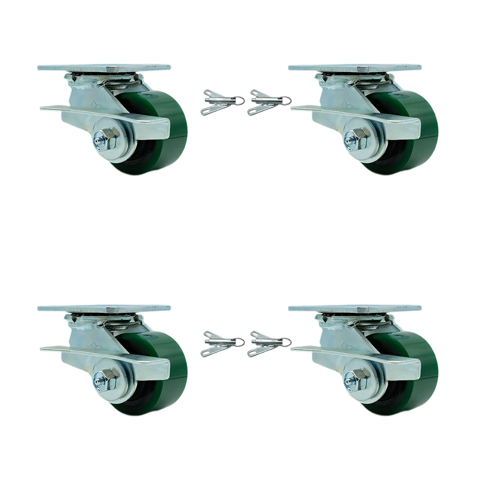 SCC-30CS3420-PUR-GB-SLB-BSL-2-BSL-2 Polyurethane on Cast Iron Swivel Top Plate Casters, Heavy Duty with 3.25 in. Green Wheels - Set of 4