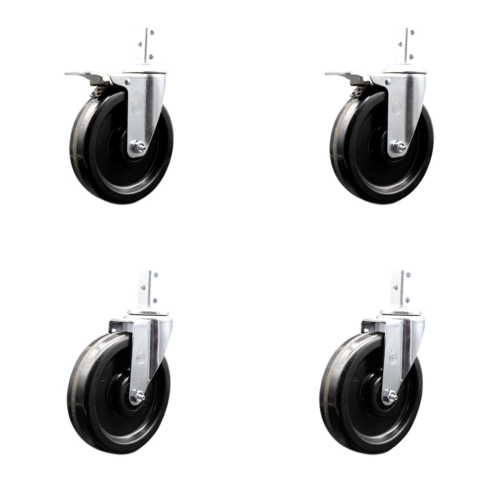 Swivel Square Stem Caster with 6 x 1.5 in. Black Phenolic Wheel, 0.87 x 2 in. Square Stem with 3 0.26 in. Diameter Mounting Holes - Set of 4