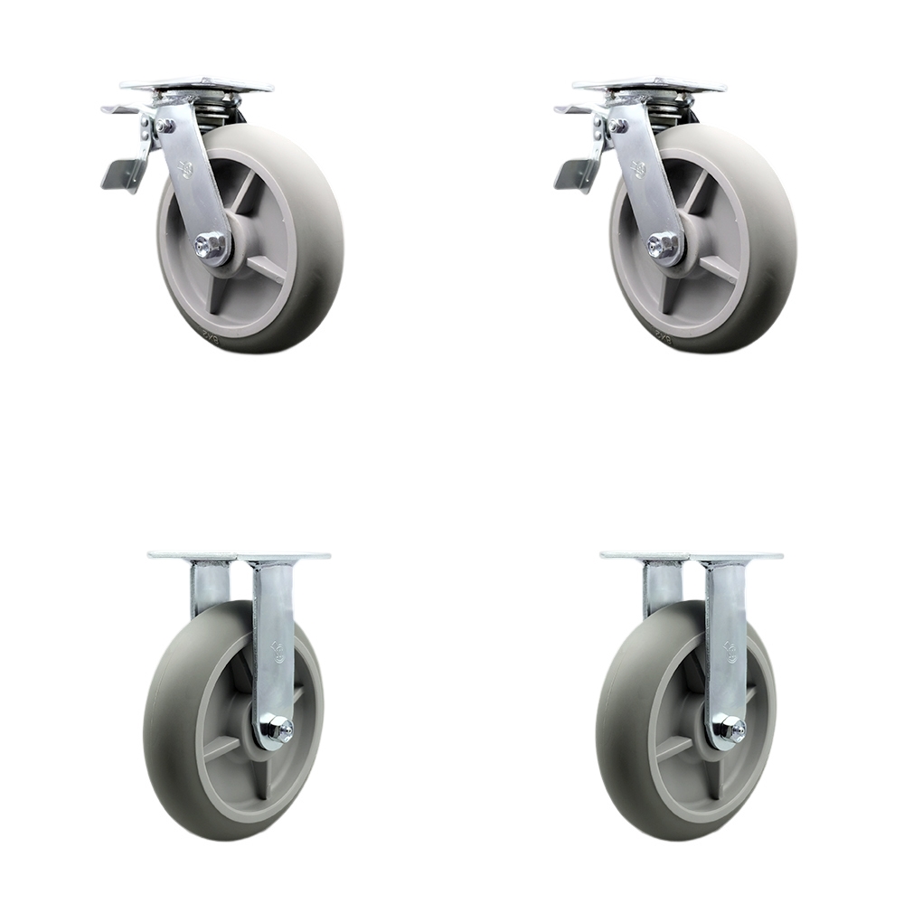 Thermoplastic Rubber Donut Tread Swivel Top Plate Casters, Heavy Duty with 8 in. Wheels - 2400 lbs Total Capacity - Set of 4