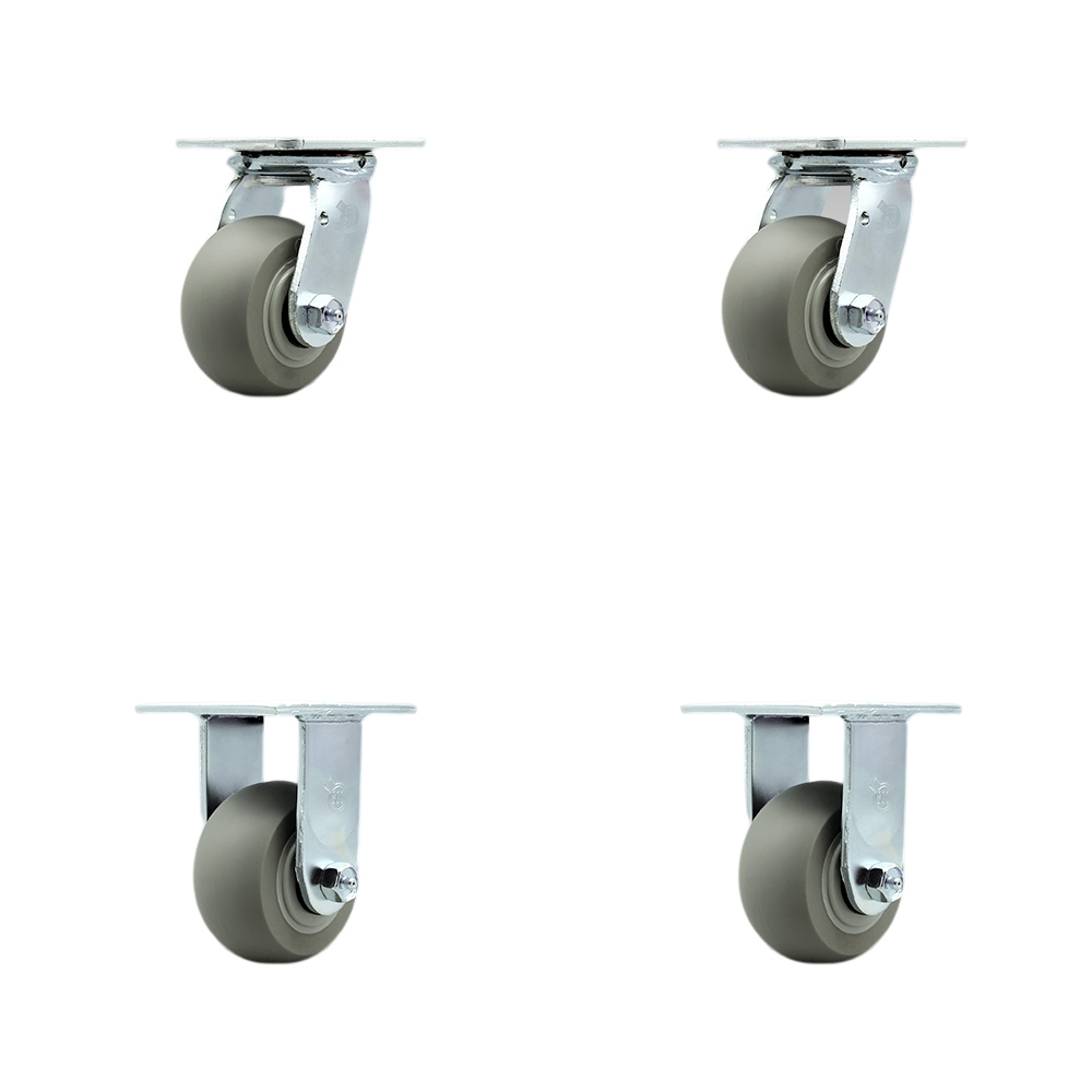 Stainless Steel Thermoplastic Rubber Donut Tread Swivel Top Plate Casters, Heavy Duty with 4 in. Wheels - 1200 lbs Total Capacity - Set of 4