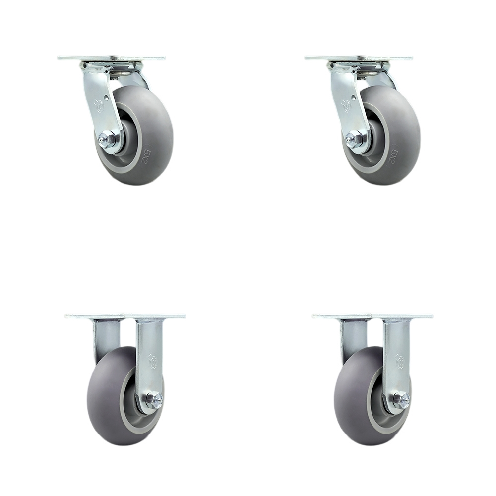 Stainless Steel Thermoplastic Rubber Donut Tread Swivel Top Plate Casters, Heavy Duty with 5 in. Wheels - 1400 lbs Total Capacity - Set of 4
