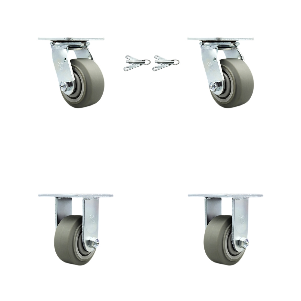 Thermoplastic Rubber Flat Tread Swivel Top Plate Casters, Heavy Duty with 4 in. Wheels - 1200 lbs Total Capacity - Set of 4