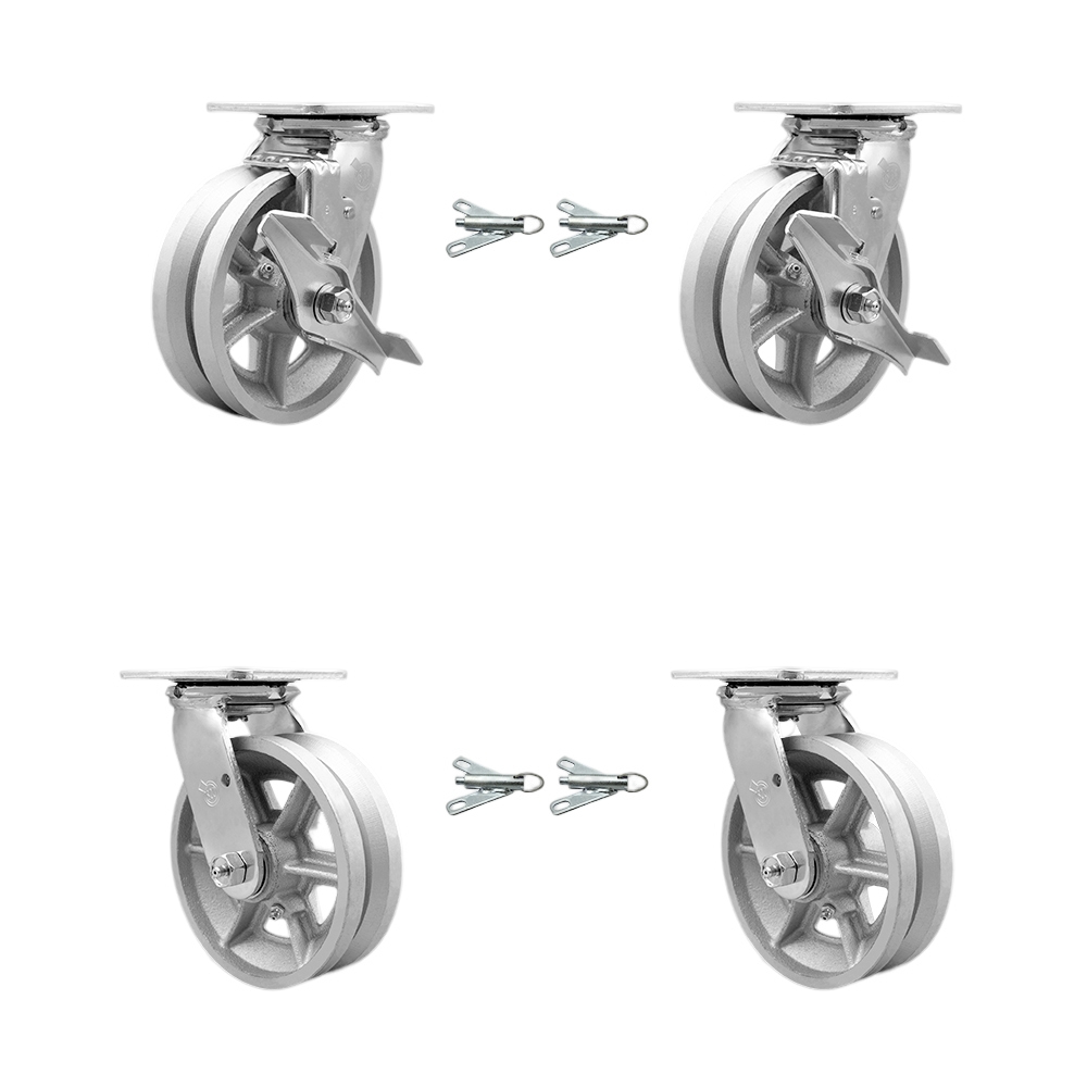SCC-30CS620-VGR-TLB-BSL-2-BSL-2 V Groove Semi Steel Swivel Top Plate Casters, Heavy Duty with 6 in. Wheels - Set of 4